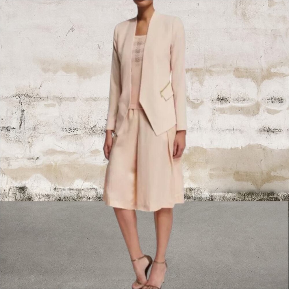 Magaschoni Pale Pink Blazer Size 4 & 100% Silk Pleated Long Skort Size 6 #0073
